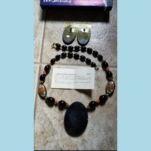 Lee Sands Autumn Leaves Ceramic Necklace & Earring